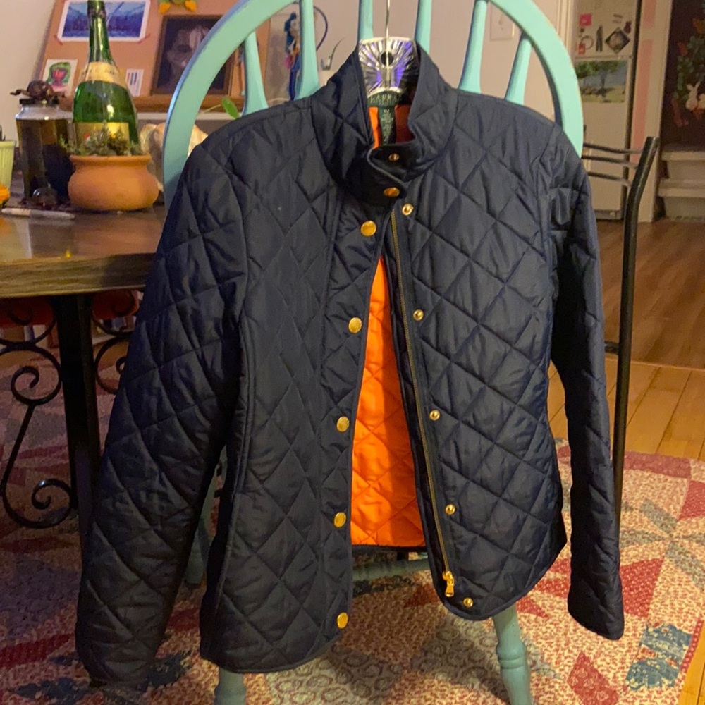 Lauren Ralph Lauren Diamond quilted jacket navy blue orange lining gold buttons